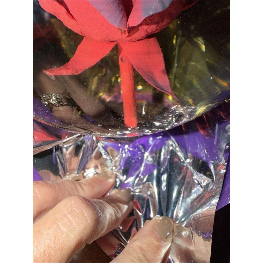 Forever Rose Glass Water Globe Red Rose Painted Blue Purple Tips Ombré 5-6” Foil